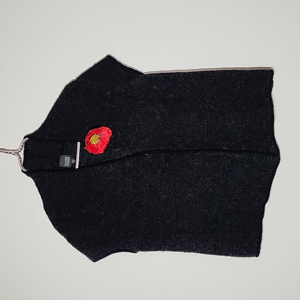 Eileen Fisher Alpaca Merino Wool Blend Dark Gray Short Sleeve Cardigan Sweater